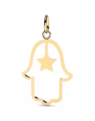 Pendentif Main de Fatma Ajourée et Étoile en Or Grand modèle