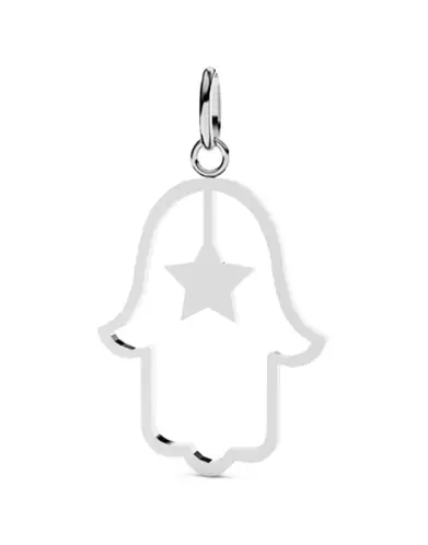 Pendentif Main de Fatma Ajourée et Étoile en Or Grand modèle