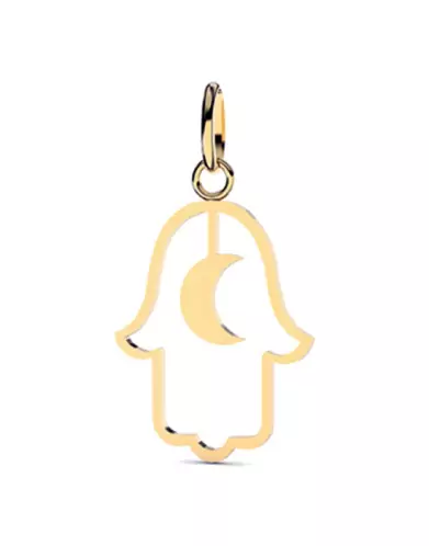 Pendentif Main de Fatma Ajourée et Lune en Or Modèle Taille Intermédiaire