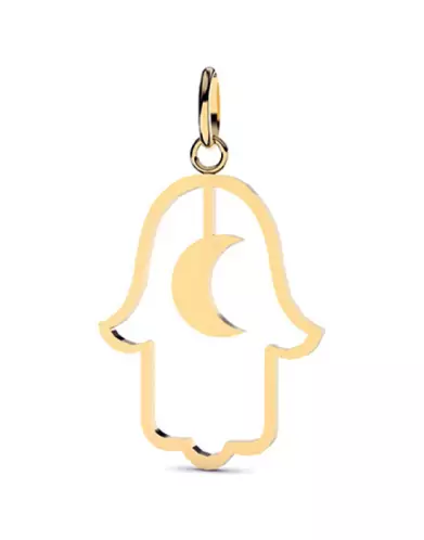Pendentif Main de Fatma Ajourée et Lune en Or Grand Modèle