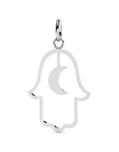 Pendentif Main de Fatma Ajourée et Lune en Or Grand Modèle