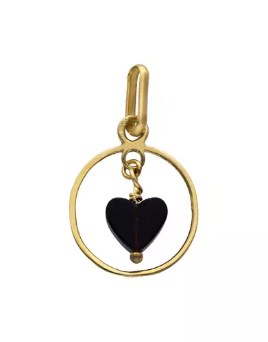 Pendentif Cercle Ajouré en Or Jaune avec Cœur Onyx